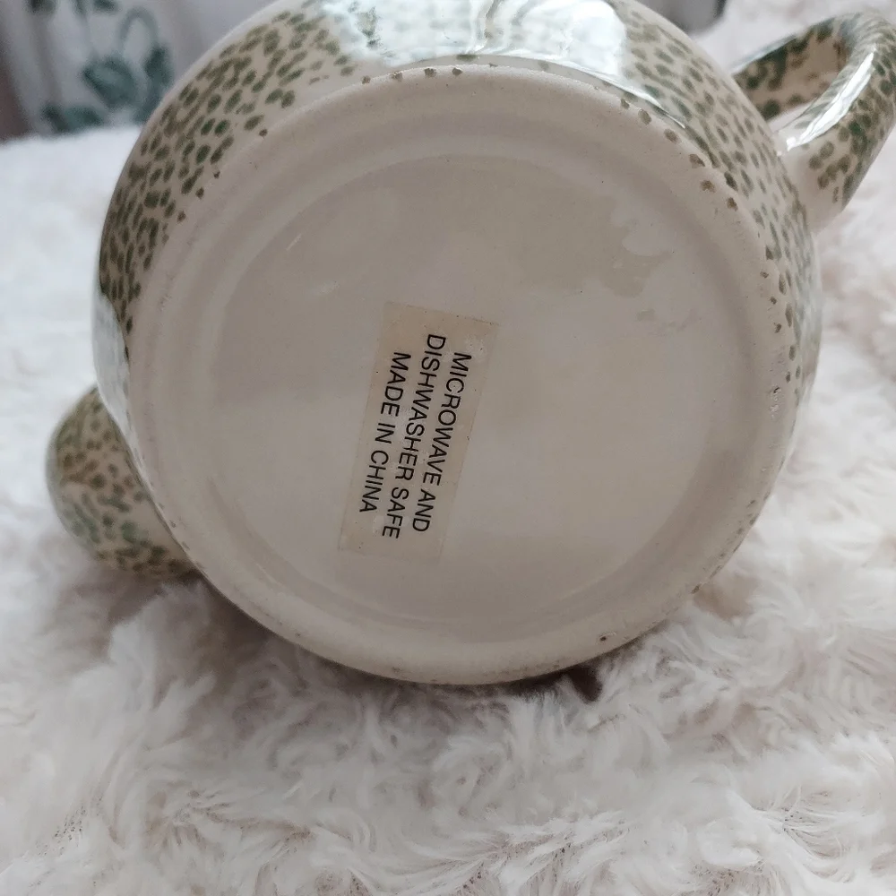 Petite Ceramic Teapot Green Speckled Apple Design Cottagecore Grandmacore